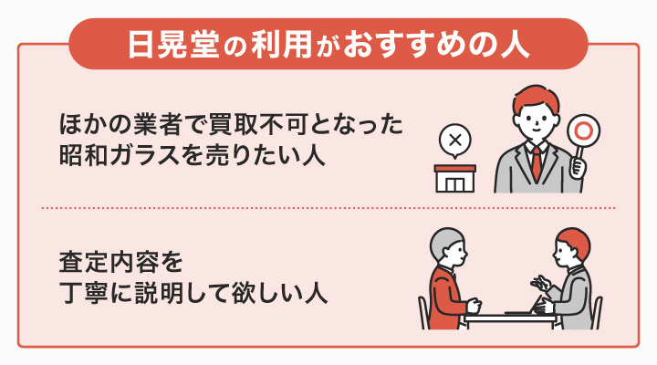 昭和ガラス買取における日晃堂の利用がおすすめの人の画像